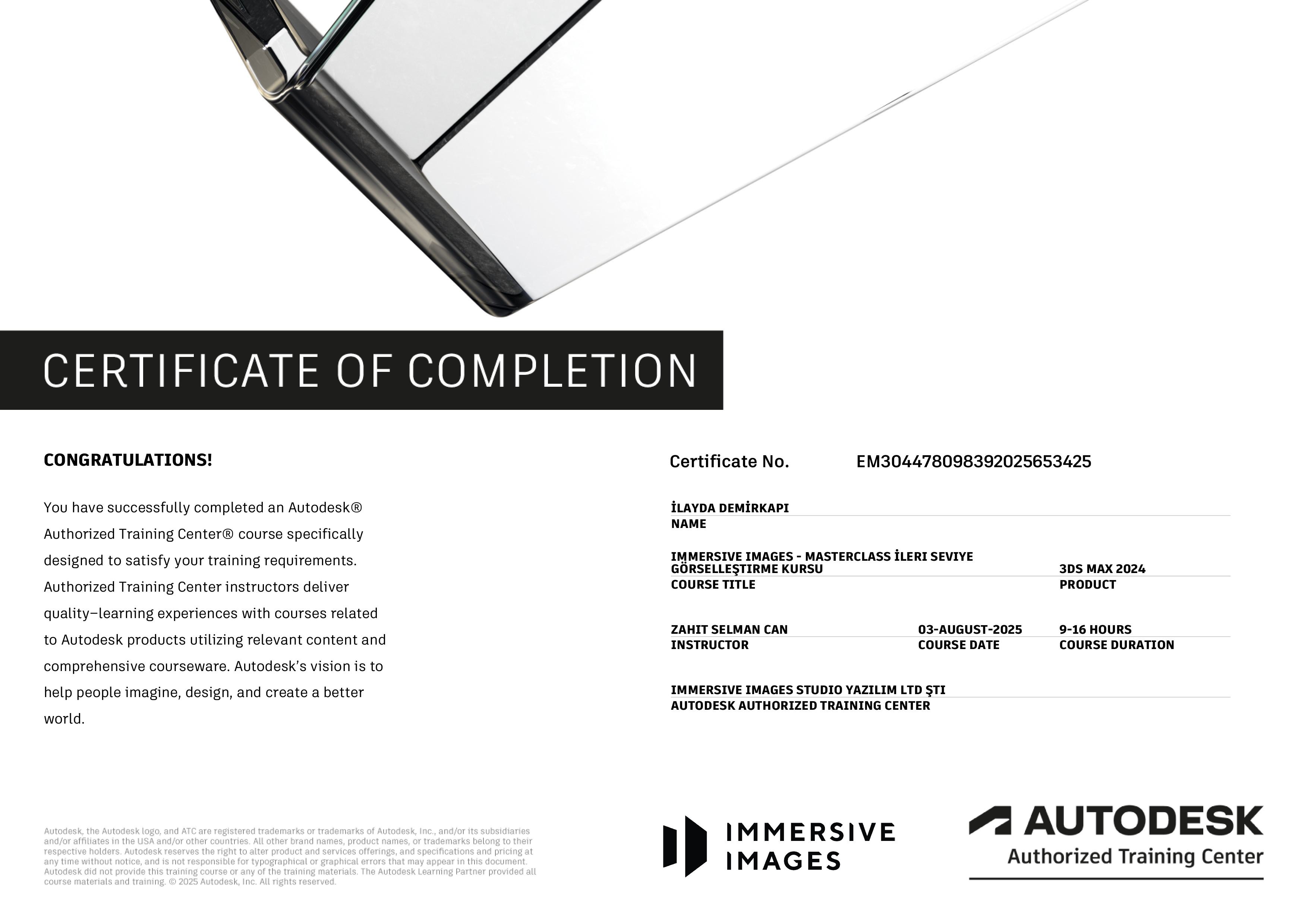 Autodesk Authorized Training Center Certificate